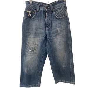 ENYCE & Co Boys size 7 Distressed Patchwork Denim Y2K Skater Embroidered Pockets